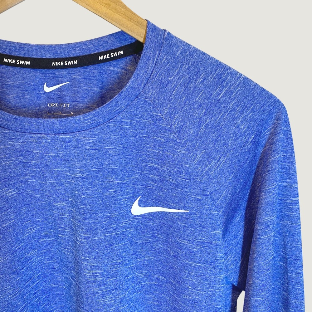 Nike Swim Shirt Mens Large Blue Excellent Dri-FIT UPF 40+ Long Sleeve Rash Guard